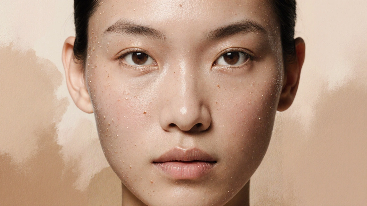 Dvě poloviny obličeje: jedna s neupravenou pokožkou, druhá s hladkou po primeru.