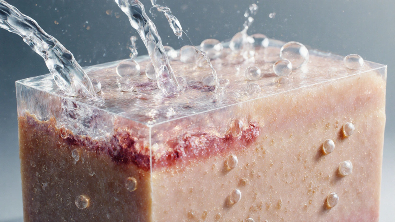 Konceptuální obrázek ochranné vrstvy pleti, kterou ničí příliš časté mytí, zatímco jemné čištění ji uchovává.