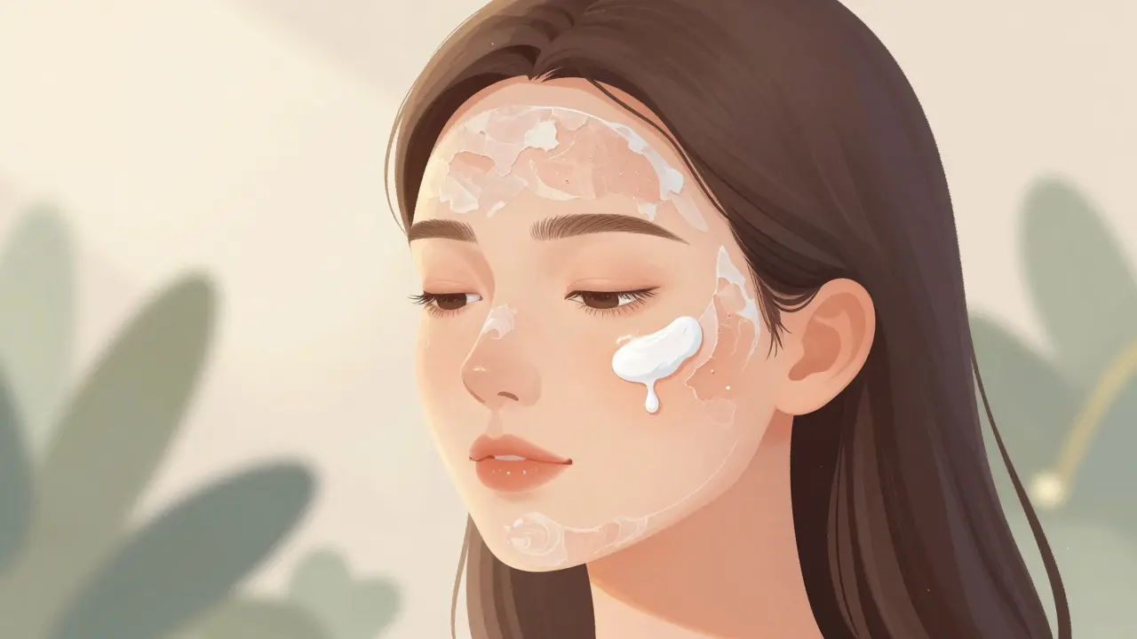 Nová kůže pod odlupující se vrstvou s ochranou proti slunci a hydratačním sérumem.