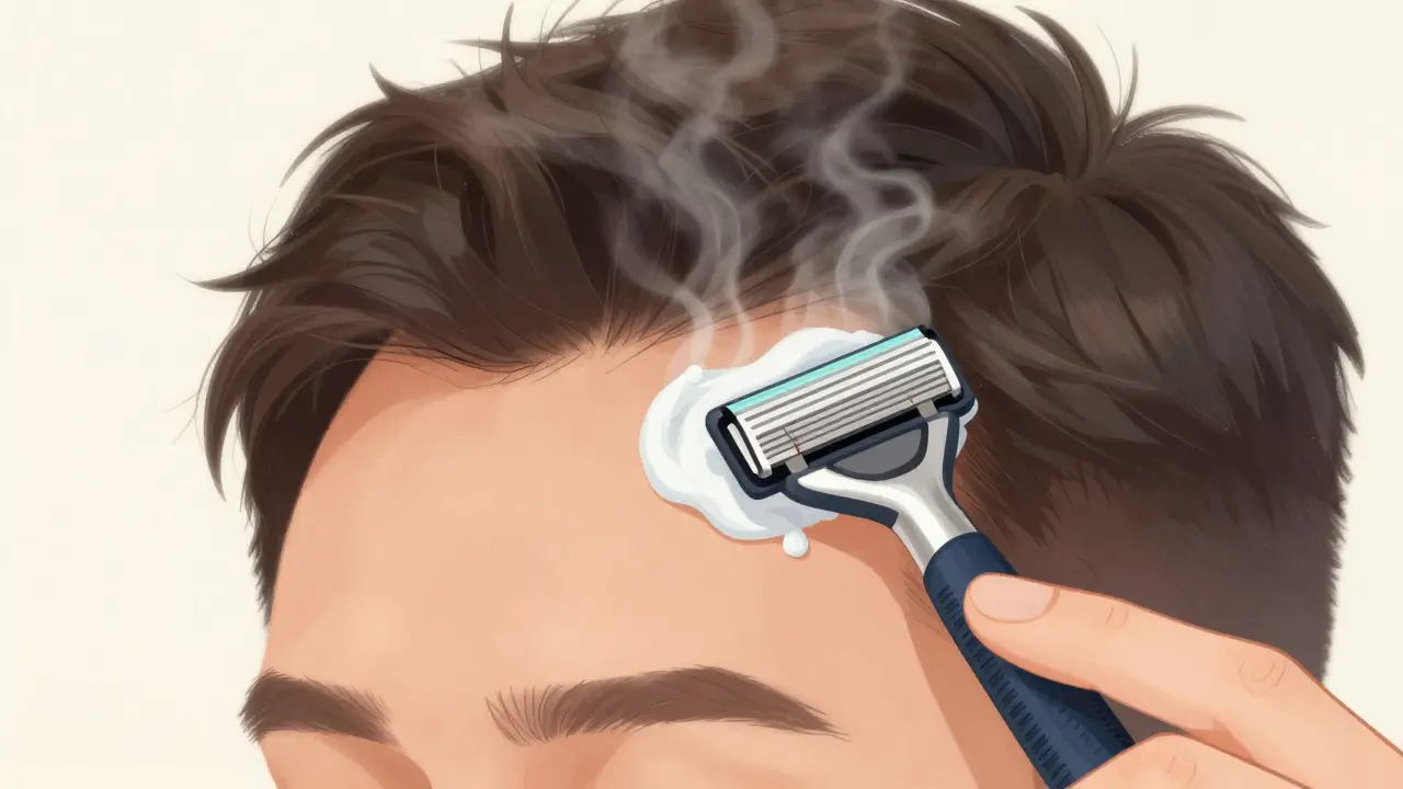 Holení ve směru růstu vlasů s jemným gelovým povlakem.