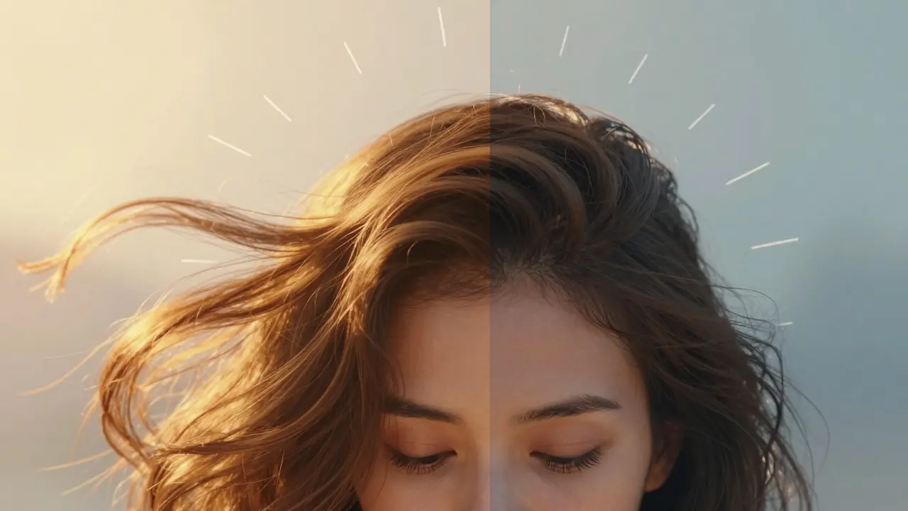 Koncept zdravých hustých vlasů s teplým zlatým světlem