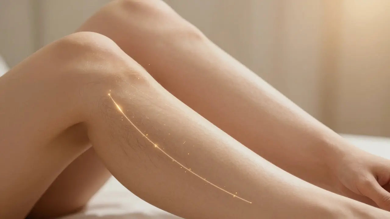 Přechod od hustých štětců k hladké pleti po šesti měsících pravidelné epilace s grafickým zobrazením oslabení folikulů.