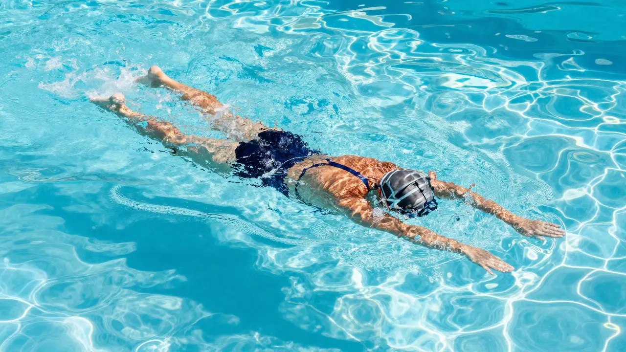 Osoba plavící v bazénu jako příklad šetrného pohybu pro klouby.