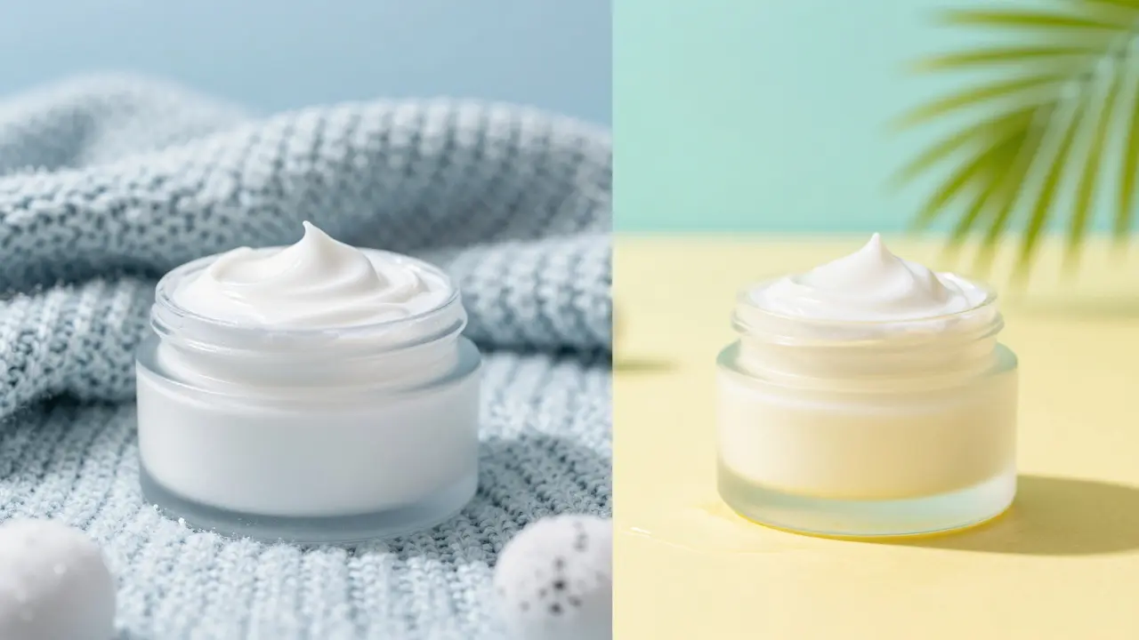 Srovnání hustého zimního tělového másla a lehkého letního gel-krému.