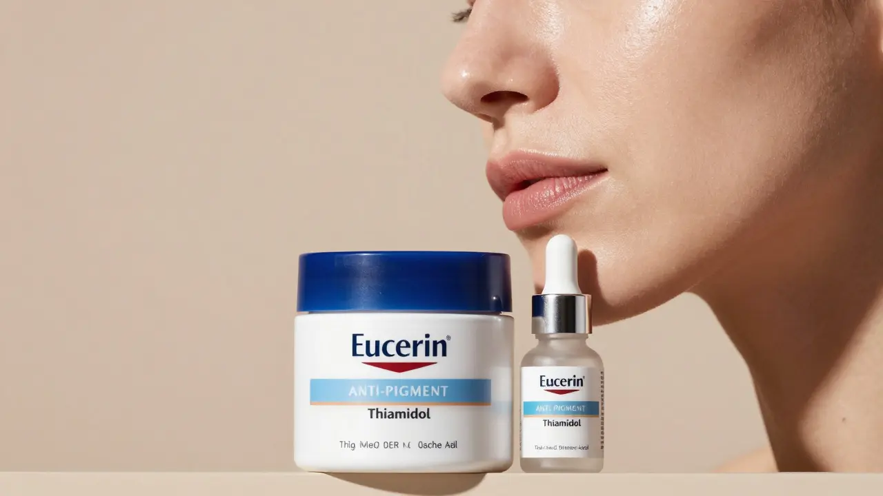 Eucerin Anti-Pigment krémy vedle zářící pleti v studiu