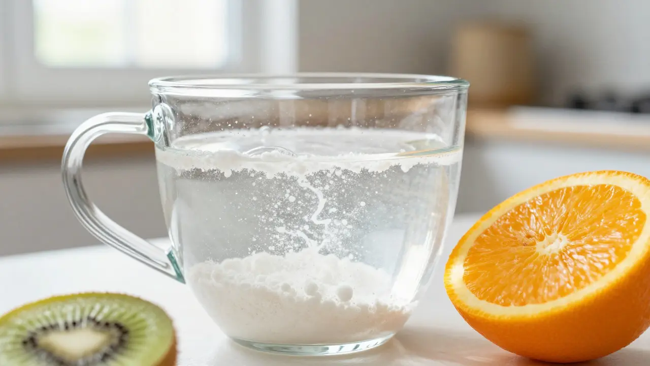 Sklenice s rozpouštějícím se kolagenem a vitaminem C