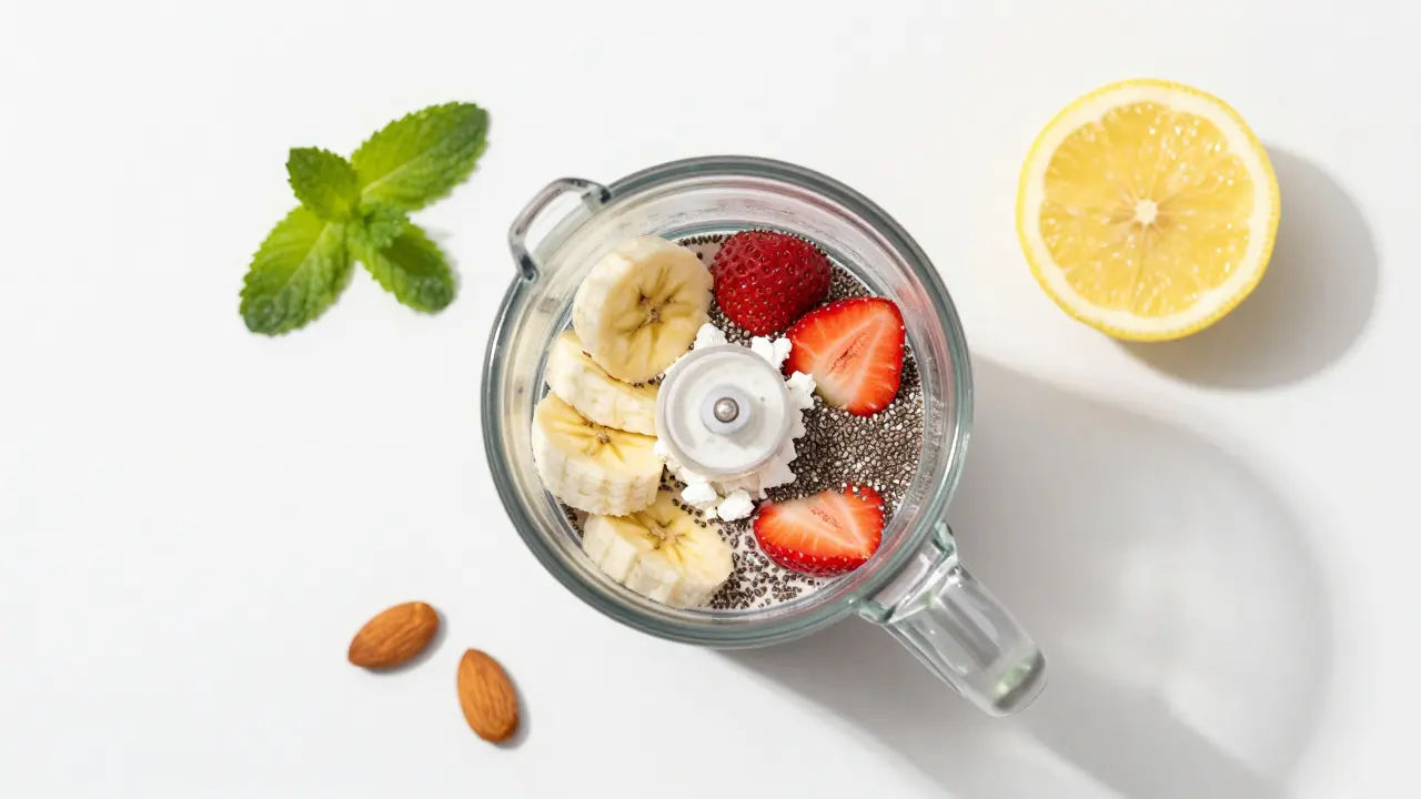 Smoothie s mořským kolagenem, jahodami a semínky
