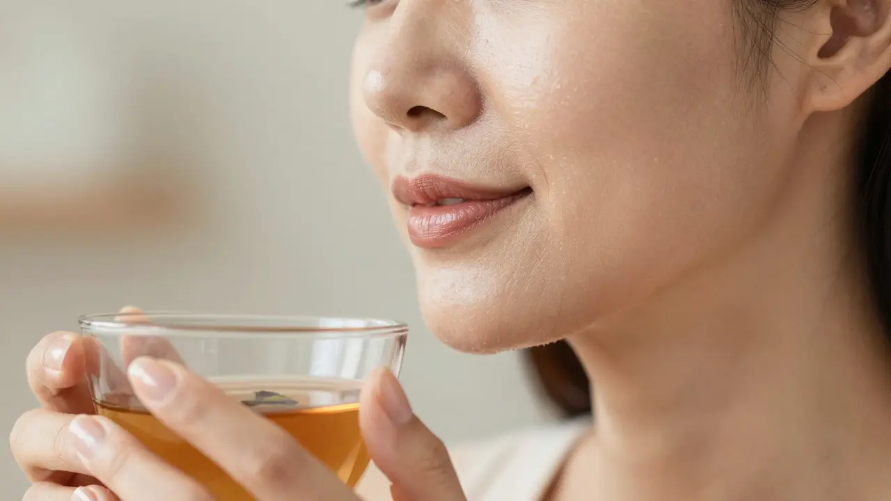 Žena s hydratovanou pletí a pevnými nehty po užití kolagenu