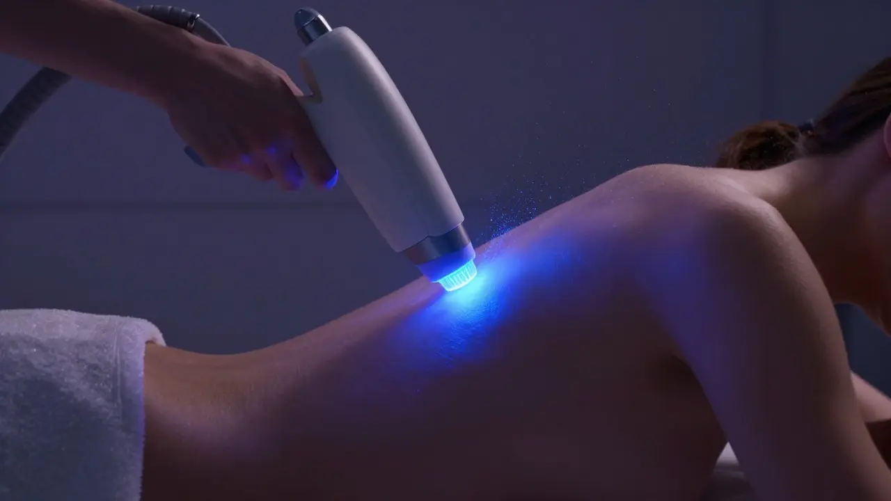 Abstraktní zobrazení laserové epilace s modrým světlem