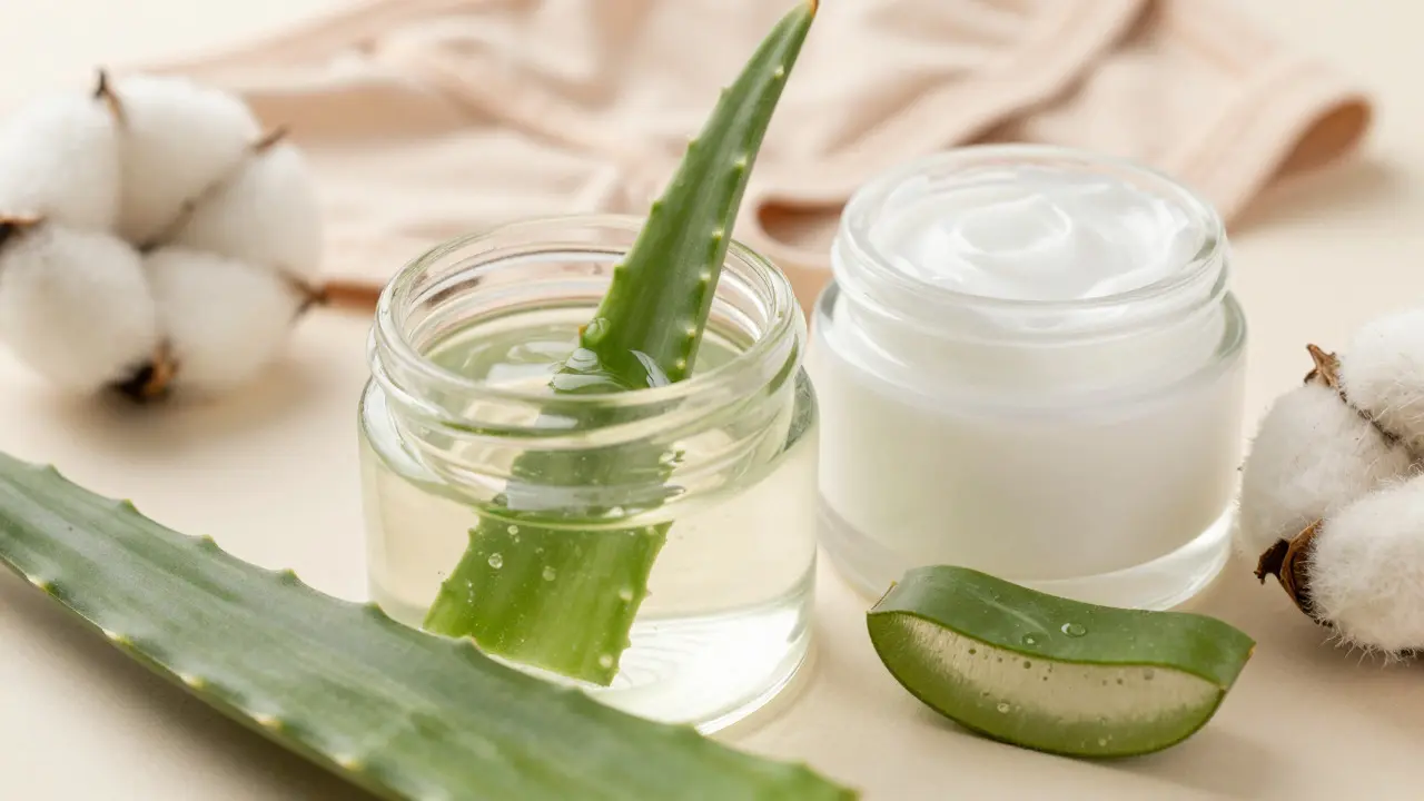 Zklidňující gel s aloe verou a bavlněné prádlo pro péči po depilaci