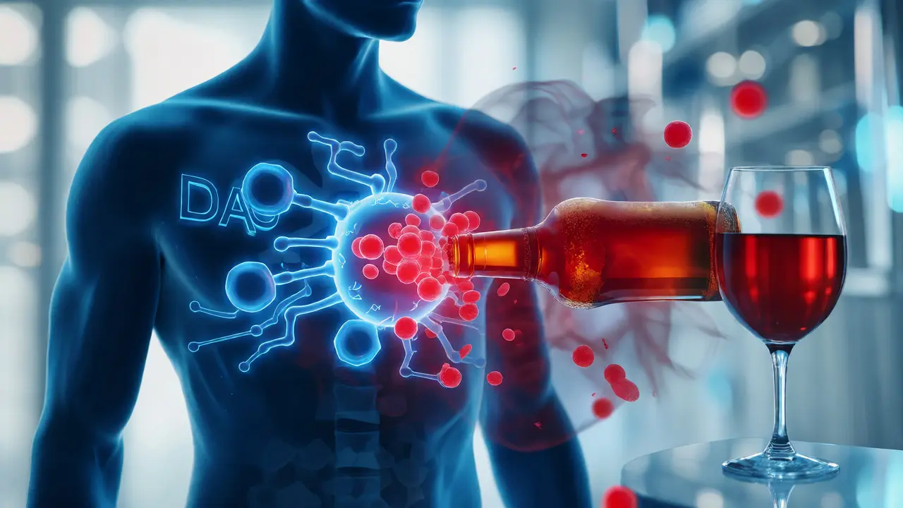 Ilustrace enzymu DAO blokovaného alkoholem při rozkladu histaminu