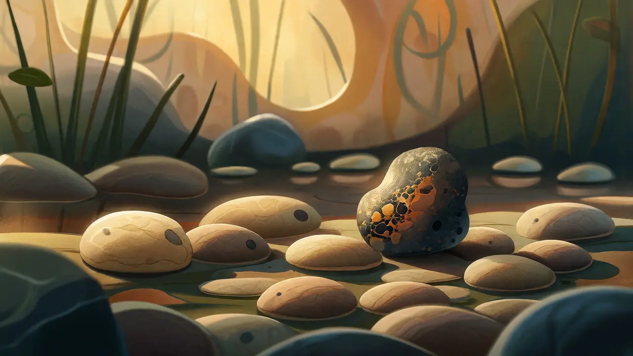 Konceptuální ilustrace odlišného znaménka mezi běžnými, symbolizující syndrom ošklivého kačenátka