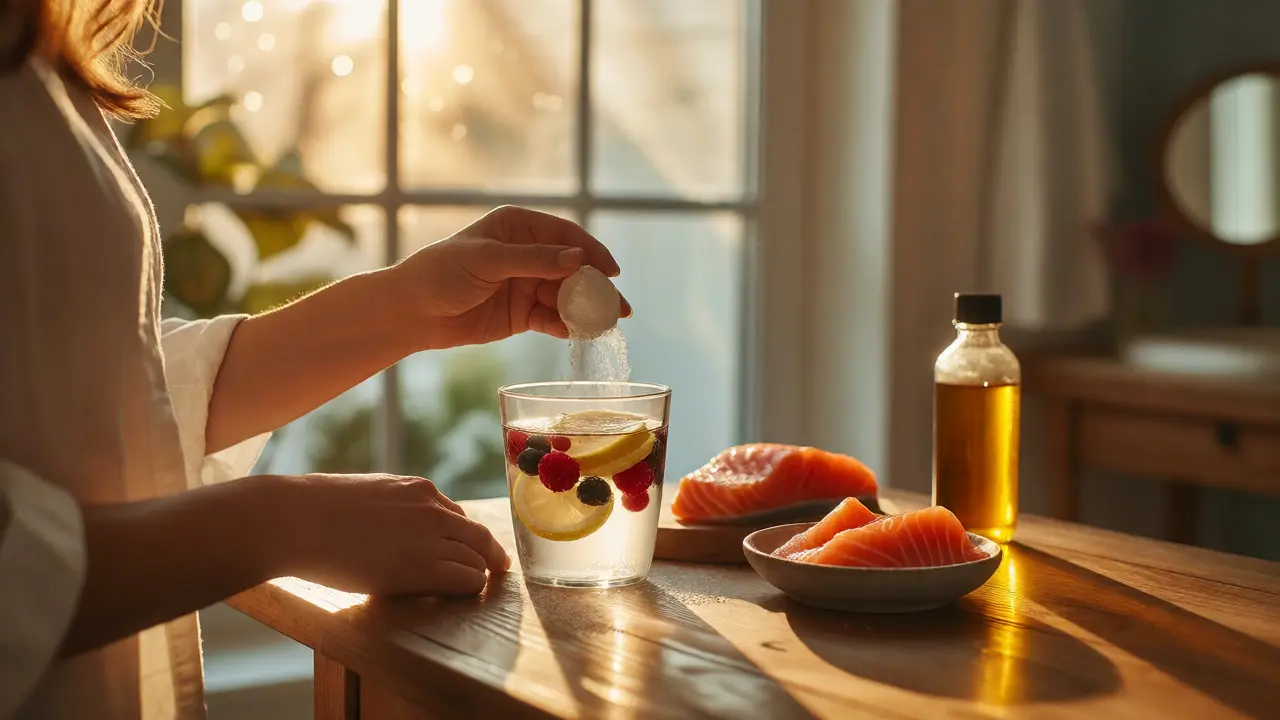 Příprava nápoje s rybím kolagenem a vitaminem C