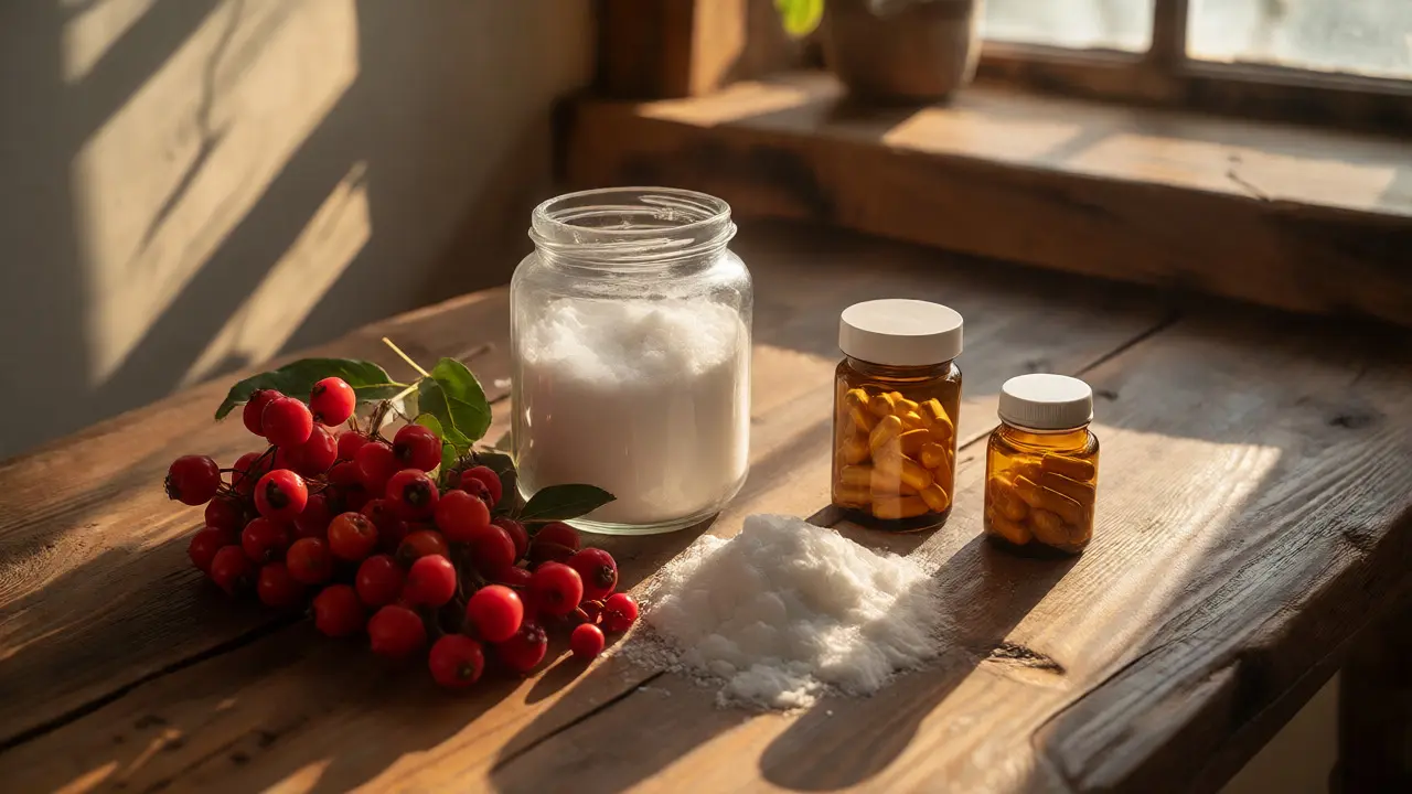 Rybí kolagen a přírodní zdroje vitamínu C na stole